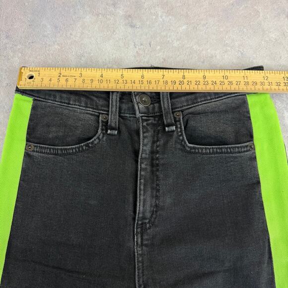 Rag & Bone Jeans Women's 25 Black Green Tuxedo Stripe Black Lime Pants READ - Picture 10 of 12